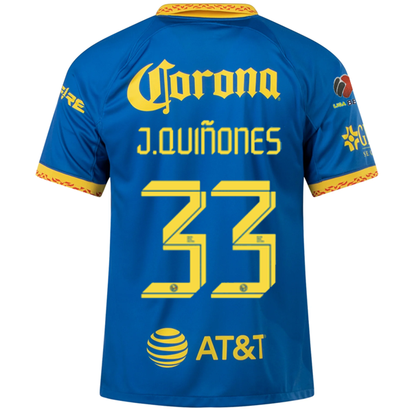 Nike Club America Julin Quiones Away Jersey 23/24 w/ Liga MX Patch (Blue Jay/Tour Yellow/Habanero Red) Size L