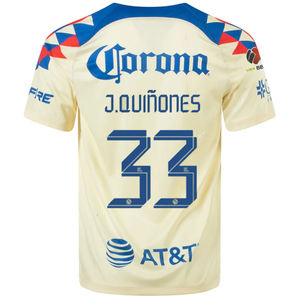 Nike Club America Julián Quiñones Home Jersey w/ Liga MX Patch 23/24 (Lemon Chiffon/Blue Jay)