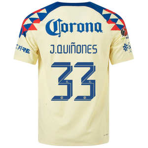 Nike Club America Authentic Julián Quiñones Match Home Jersey w/ Liga MX Patch 23/24 (Lemon Chiffon/Blue Jay)