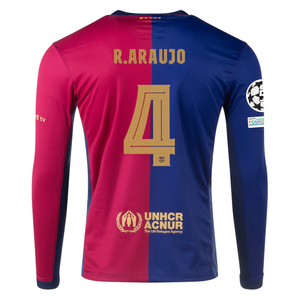 Nike Barcelona Ronald Araujo Home Long Sleeve Jersey w/ Champions League Patches 24/25 (Royal/Nobel Red/Club Gold)