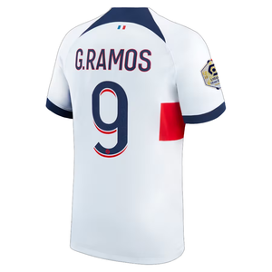 Nike Paris Saint-Germain Goncalo Ramos Away Jersey w/ Ligue 1 Patch 23/24 (White/Midnight Navy)