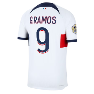 Nike Paris Saint-Germain Authentic Goncalo Ramos Match Vaporknit Away Jersey w/ Ligue 1 Patch 23/24 (White/Midnight Navy)