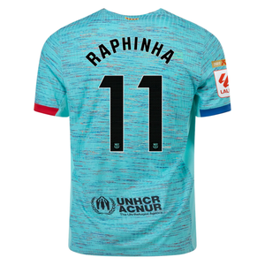 Nike Barcelona Authentic Raphinha Match Vaporknit Third Jersey w/ La Liga Champion Patches 23/24 (Light Aqua/Royal Blue)