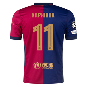 Nike Barcelona Raphinha Home Jersey w/ Champions League Patches 24/25 (Deep Royal/Noble Red/Club Gold)