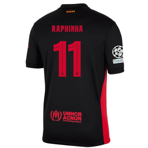 Nike Barcelona Raphinha Away Jersey w/ Champions League Patches 24/25 (Black/University Red/Hyper Royal)