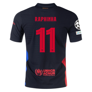 Nike Barcelona Authentic Raphinha Away Jersey w/ Champions League Patches 24/25 (Black/University Red/Hyper Royal)