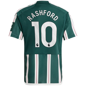 adidas Youth Manchester United Marcus Rashford Away Jersey 23/24 (Green Night/Core White/Active Maroon)