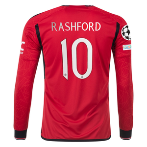 adidas Manchester United Authentic Marcus Rashford Long Sleeve Home Jersey w/ Champions League Patches 23/24 (Team College Red)