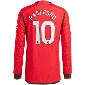 adidas Manchester United Authentic Marcus Rashford Long Sleeve Home Jersey w/ EPL + No Room For Racism Patches 23/24 (Team College Red)