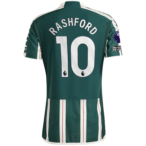 adidas Manchester United Authentic Marcus Rashford Away Jersey w/ EPL + No Room For Racism Patches 23/24 (Green Night/Core White/Active Maroon)