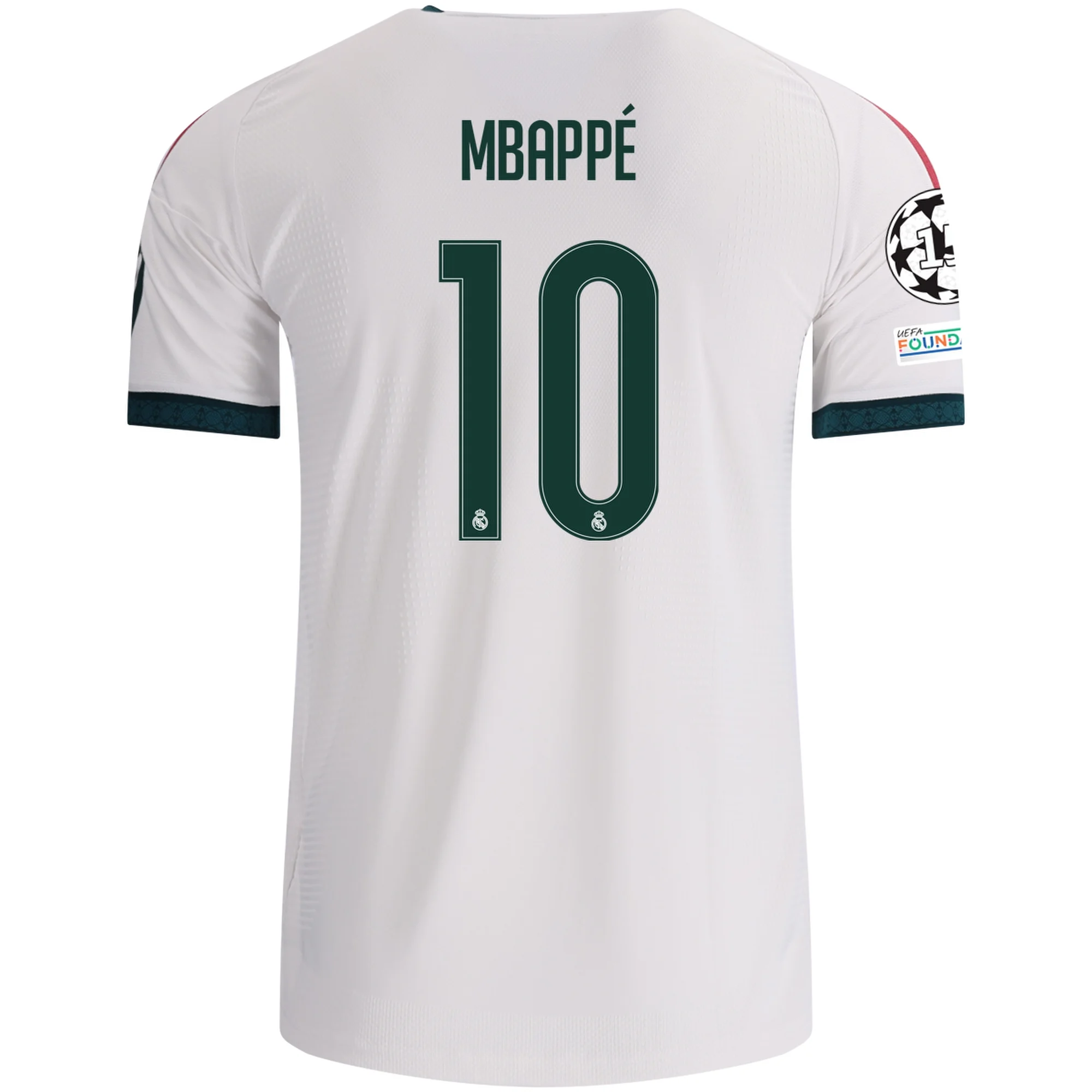 adidas Mens Real Madrid Kylian Mbappe Authentic Home Jersey w/ Champions League Patches 26/27 (White)