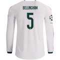 adidas Mens Real Madrid Jude Bellingham Long Sleeve Authentic Home Jersey w/ Champions League Patches 26/27 (White)