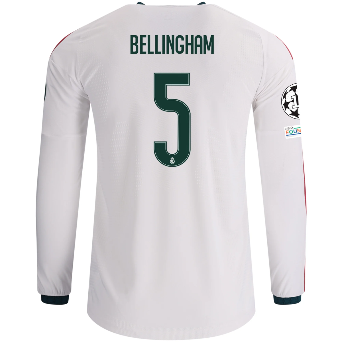 adidas Mens Real Madrid Jude Bellingham Long Sleeve Authentic Home Jersey w/ Champions League Patches 26/27 (White)