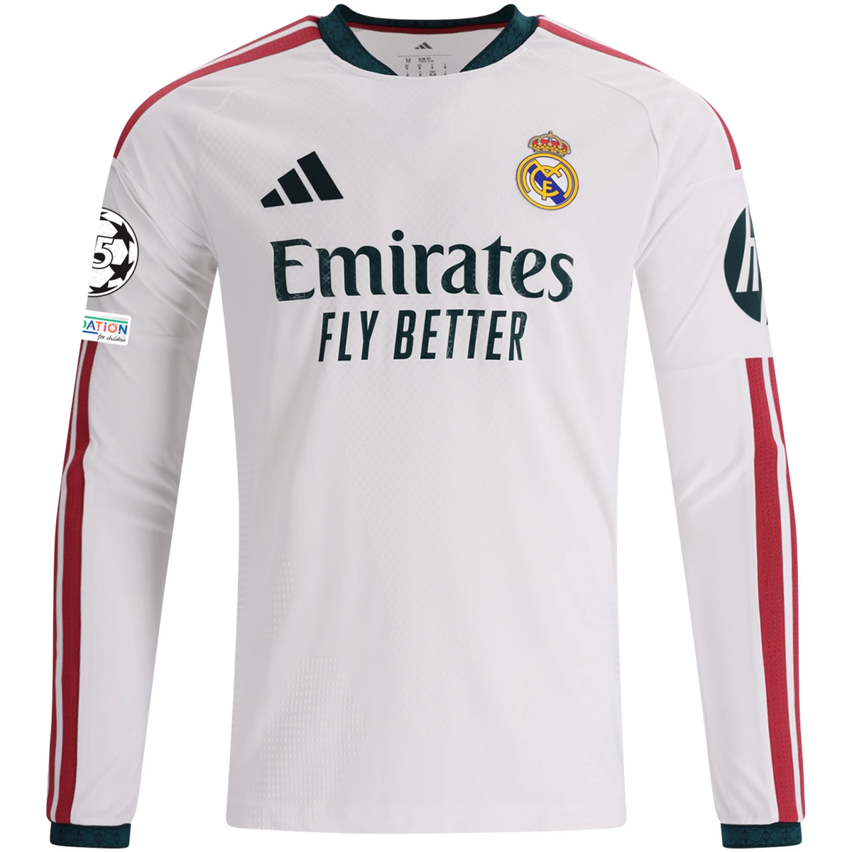 adidas Mens Real Madrid Long Sleeve Authentic Home Jersey w/ Champions League Patches 26/27 (White)