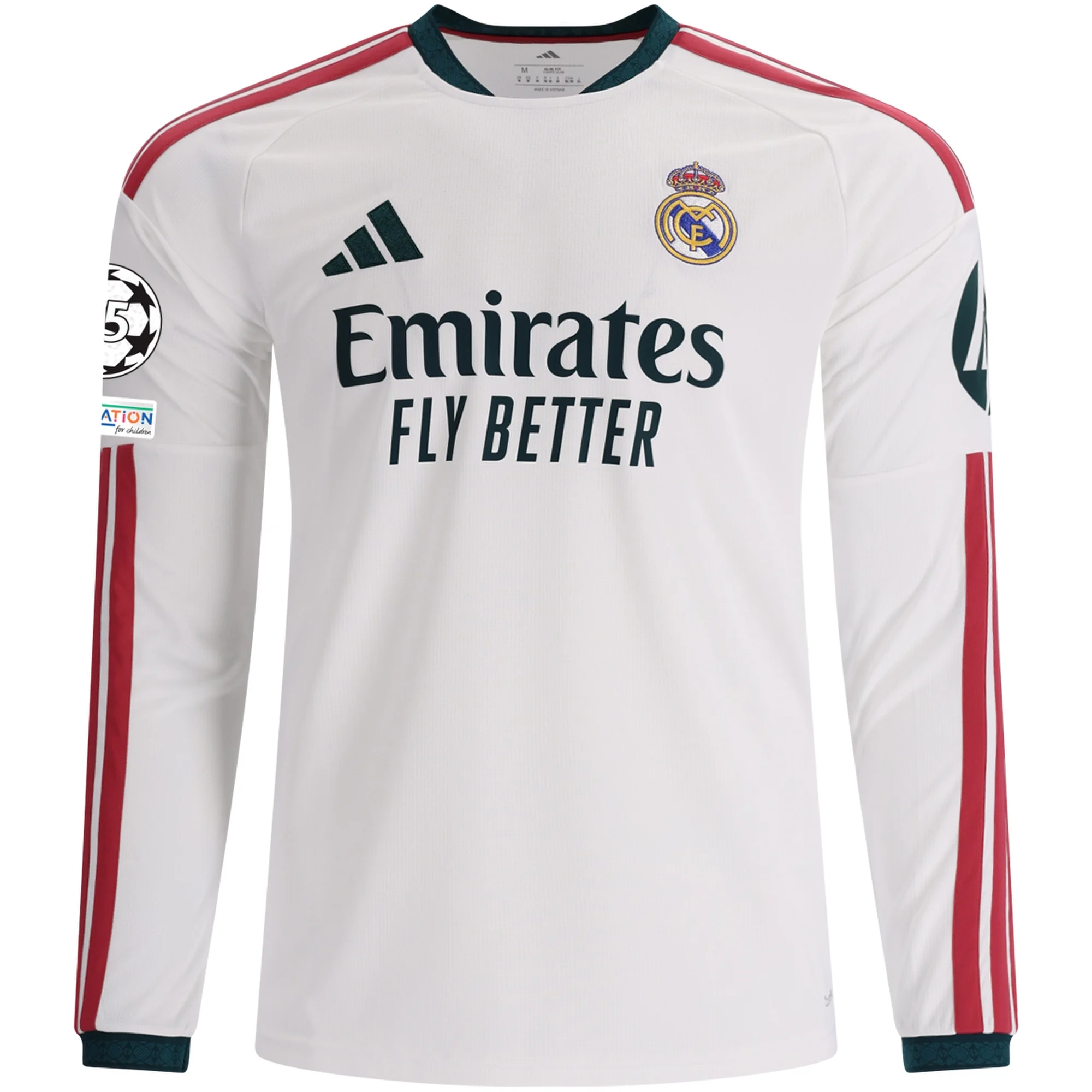 adidas Mens Real Madrid Jude Bellingham Long Sleeve Home Jersey w/ Champions League Patches 26/27 (White)