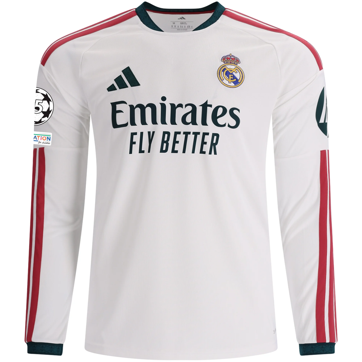 adidas Mens Real Madrid Jude Bellingham Long Sleeve Home Jersey w/ Champions League Patches 26/27 (White)