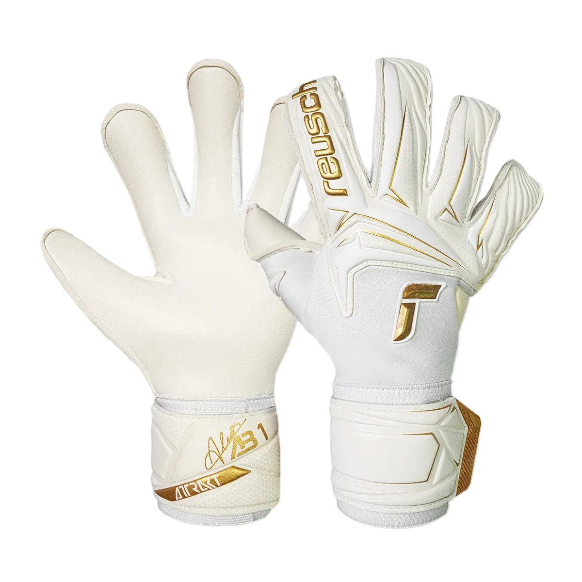 Reusch Attrakt AB1 Duo Goalkeeper Gloves (White/Gold) | SoccerWearhouse