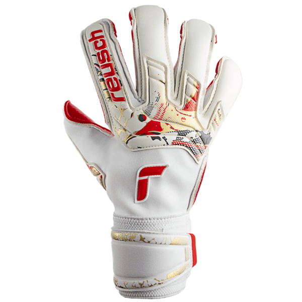 Reusch Attrakt Gold X Glue Print Ortho - Tec Goalkeeper Glove (White/Fiery Red) | SoccerWearhouse