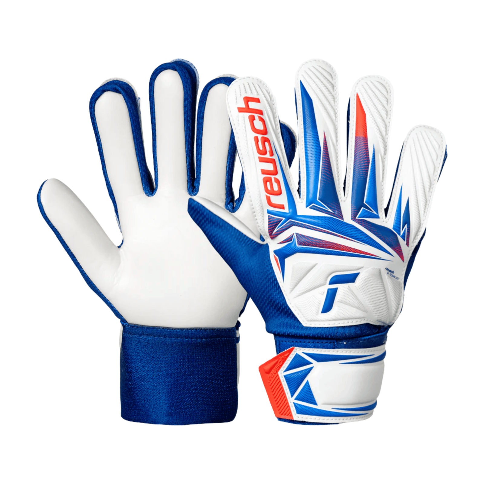Reusch Attrakt Starter Solid Junior Goalkeeper Gloves ( White/Red/Blue) | SoccerWearhouse