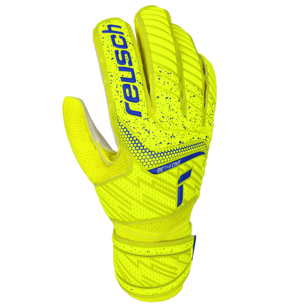 Reusch Jr. Attrakt Solid Goalkeeper Glove (Safety Yellow/Future Blue) | SoccerWearhouse