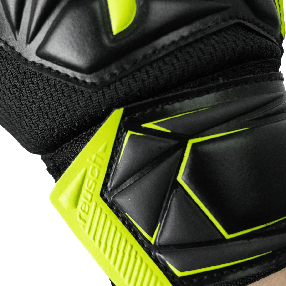 Reusch Junior Attrakt Starter Solid Finger Support Goalkeeper Gloves (Black/Yellow) | SoccerWearhouse
