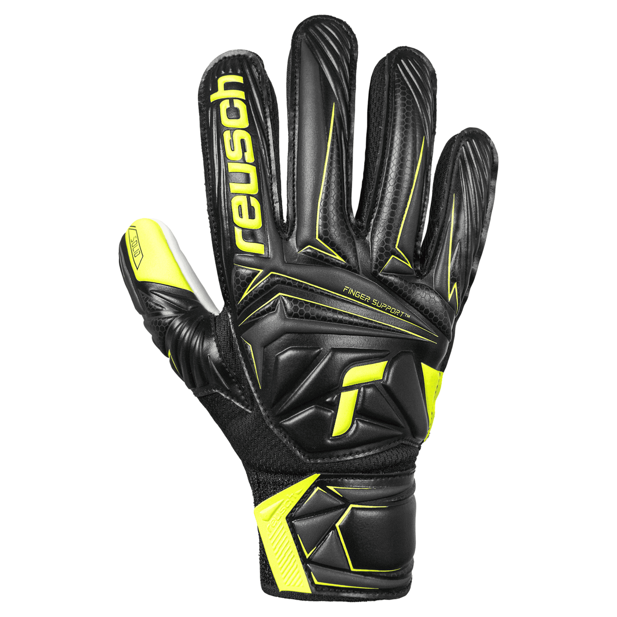 Reusch Junior Attrakt Starter Solid Finger Support Goalkeeper Gloves (Black/Yellow) | SoccerWearhouse