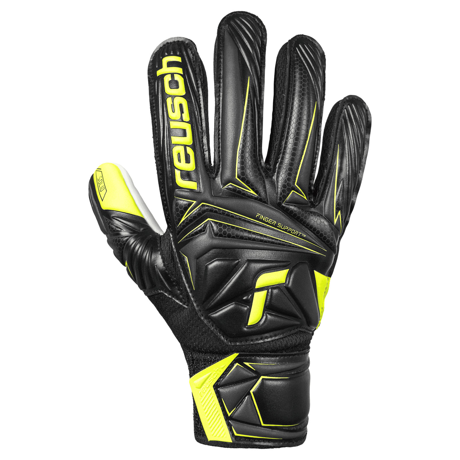 Reusch Junior Attrakt Starter Solid Finger Support Goalkeeper Gloves (Black/Yellow) | SoccerWearhouse