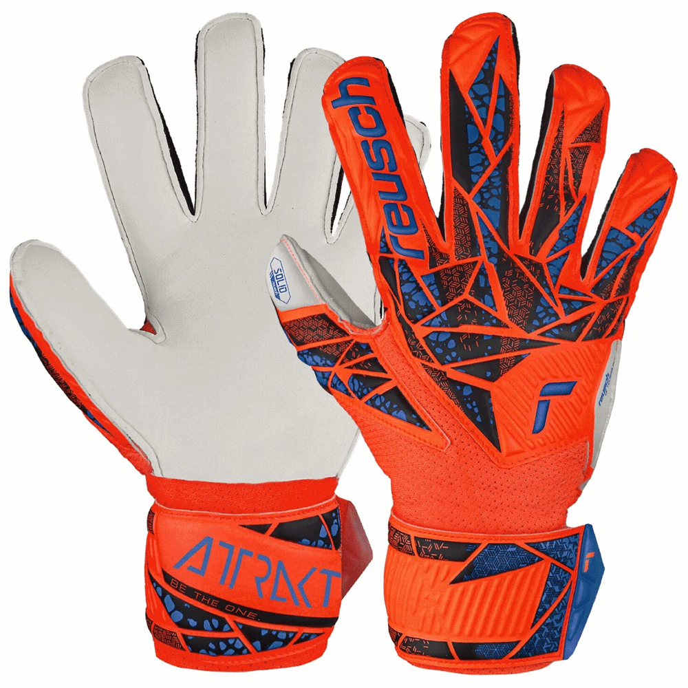 Reusch Youth Jr. Attrakt Solid Finger Support Goalkeeper Glove (Hyper Orange/Electric Blue)