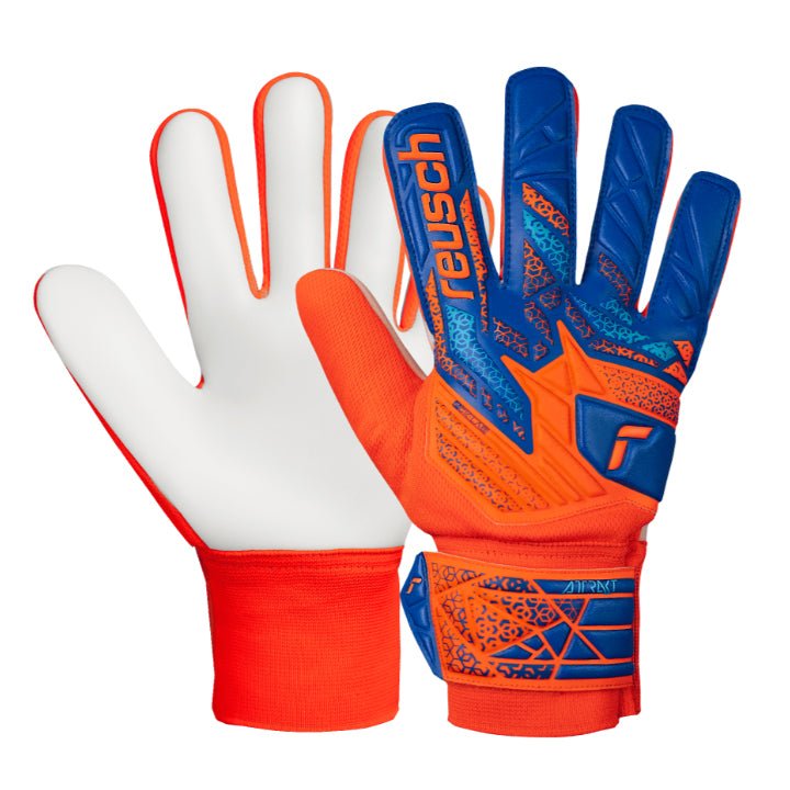 Reusch Youth Jr. Attrakt Starter Solid Junior Goalkeeper Gloves (Electric Blue/Shocking Orange) | SoccerWearhouse