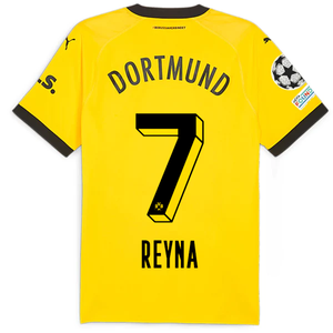 Puma Borussia Dortmund Authentic Gio Reyna Home Jersey w/ Champions League Patches 23/24 (Cyber Yellow/Puma Black)