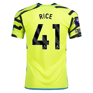adidas Arsenal Declan Rice Away Jersey w/ EPL + No Room For Racism Patches 23/24 (Team Solar Yellow/Black)