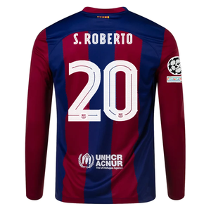 Nike Barcelona Home Sergi Roberto Long Sleeve Jersey w/ Champions League Patches 23/24  (Deep Royal/Noble Red)