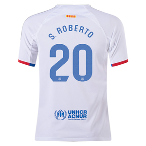 Nike Youth Barcelona Sergi Roberto Away Jersey 23/24 (White/Royal Blue)