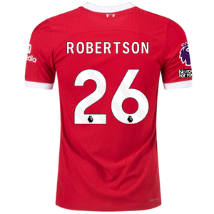 Nike Liverpool Authentic Andy Robertson Vaporknit Match Home Jersey w/ EPL + No Room For Racism 23/24 (Red/White)