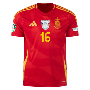 adidas Mens Spain Rodrigo Home Jersey w/ Nations League Champion + Euro 2024 Patches 24/25 (Better Scarlett)