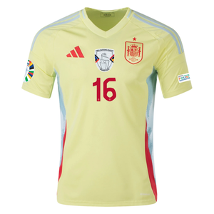 adidas Mens Spain Rodrigo Away Jersey w/ Nations League Champion + Euro 2024 Patches 24/25 (Pulse Yellow/Halo Mint)