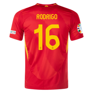 adidas Mens Spain Authentic Rodrigo Home Jersey w/ Nations League Champion + Euro 2024 Patches 24/25 (Better Scarlet)