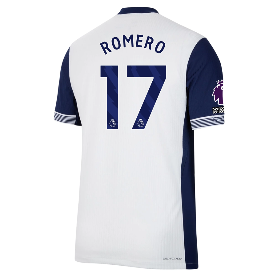 Nike Tottenham Authentic Cristian Romero Home Jersey w/ EPL + No Room For Racism Patches 24/25 (White/Binary Blue)