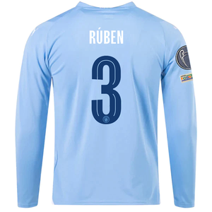 Puma Manchester City Ruben Dias Home Long Sleeve Jersey w/ Champions League Patches 23/24 (Team Light Blue/Puma White)