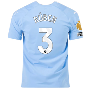 Puma Manchester City Authentic Ruben Dias Home Jersey w/ EPL + No Room For Racism + Club World Cup Patches 23/24 (Team Light Blue/Puma White)