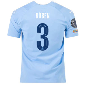 Puma Manchester City Authentic Ruben Dias Home Jersey w/ Champions League + Club World Cup Patches 23/24 (Team Light Blue/Puma White)