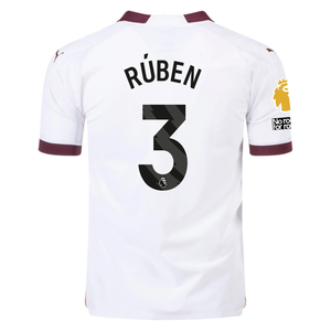 Puma Manchester City Authentic Ruben Dias Away Jersey w/ EPL + No Room For Racism + Club World Cup Patches 23/24 (Puma White/Aubergine)