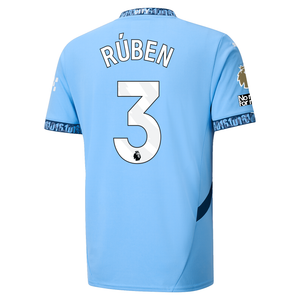 Puma Manchester City Rúben Dias Home Jersey w/ EPL + No Room For Racism + Club World Cup Patches 24/25 (Team Light Blue/Marine Blue)