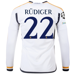 adidas Real Madrid Long Sleeve Antonio Rudiger Home Jersey w/ Champions League + Club World Cup Patches 23/24 (White)
