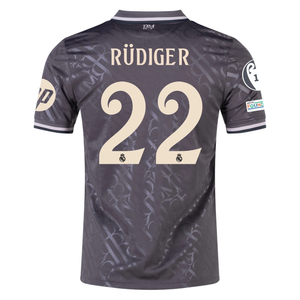 adidas Real Madrid Antonio Rudiger Third Jersey w/ Champions League Patches + HP Sponsor 24/25 (Charcoal)