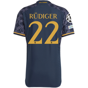 adidas Real Madrid Authentic Antonio Rudiger Away Jersey w/ Champions League + Club World Cup Patch 23/24 (Legend Ink/Preloved Yellow)