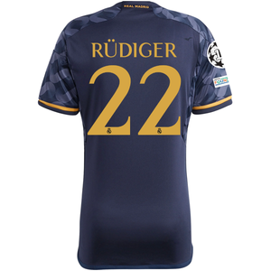 adidas Real Madrid Antonio Rudiger Away Jersey w/ Champions League + Club World Cup Patch 23/24 (Legend Ink/Preloved Yellow)
