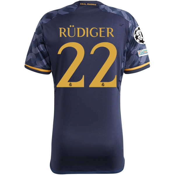 Adidas Real Madrid Antonio Rudiger Away Jersey w/ Champions League + Club World Cup Patch 23/24 (Legend Ink/Preloved Yellow) Size XL