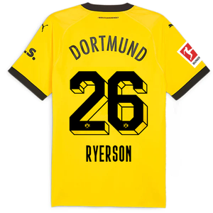 Puma Borussia Dortmund Authentic Ryerson Home Jersey w/ Bundesliga Patch 23/24 (Cyber Yellow/Puma Black)