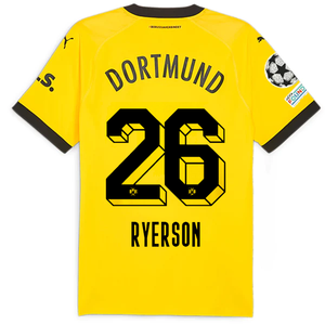 Puma Borussia Dortmund Authentic Ryerson Home Jersey w/ Champions League Patches 23/24 (Cyber Yellow/Puma Black)